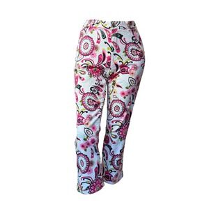 Current Capri Pants Floral Print Belt Loops Side Slit Coastal Grandmother Size 6